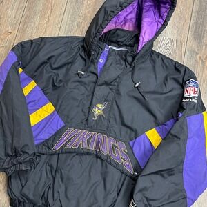 NFL Pro Line Vintage Minnesota Vikings Starter Puffer Jacket Half Zip Black Med